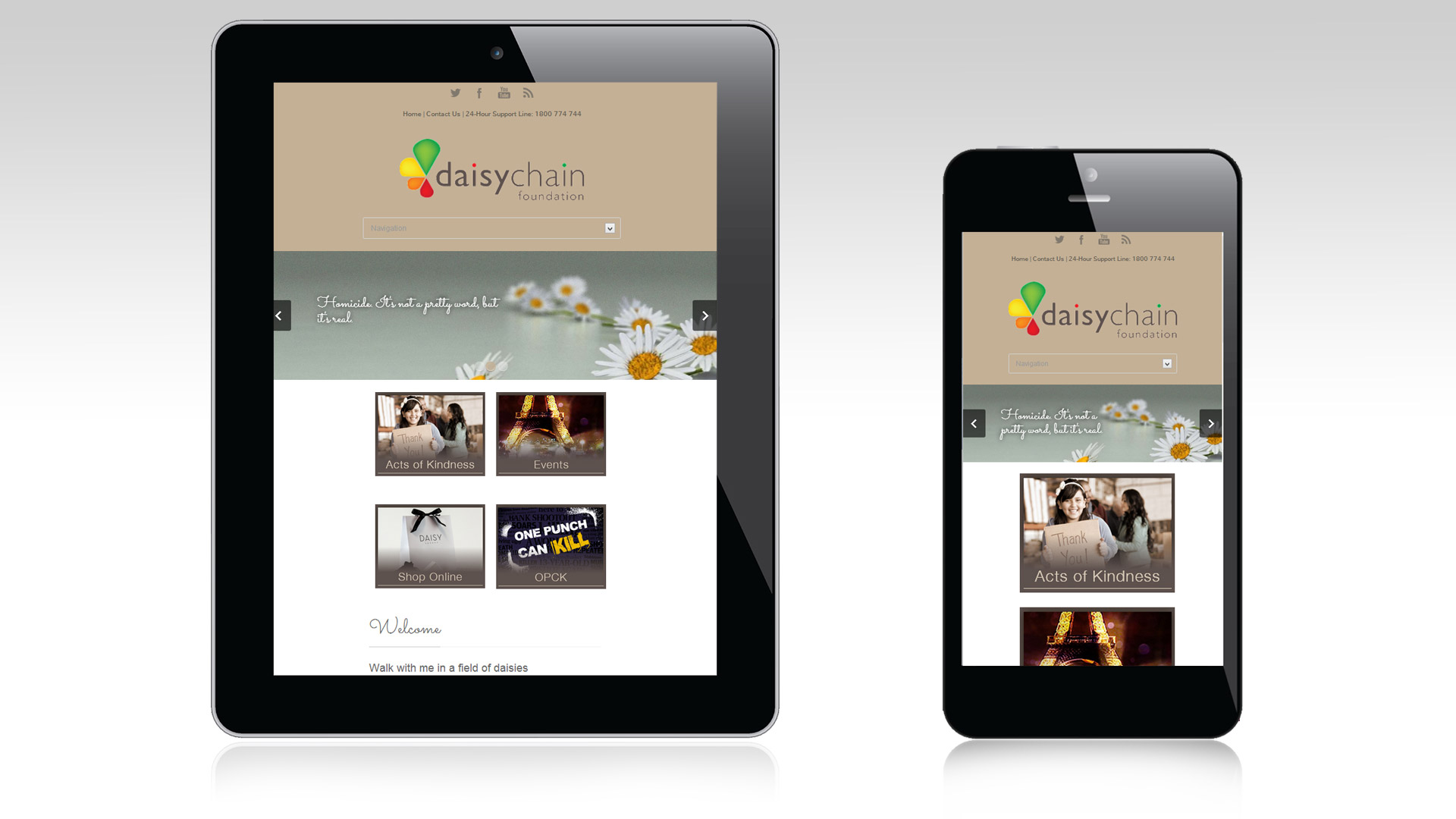 Daisychain Foundation mobile and tablet mockup views